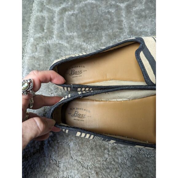 Bass Canvas Loafers WOMENS SIZE 6.5 Cream Navy espadrille flats casual comfy - Picture 7 of 10